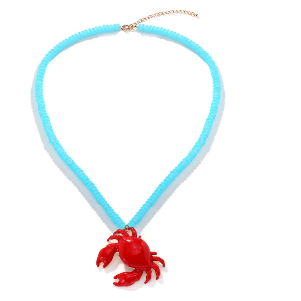 ZYIBPMSJKQCFK Red Pendant Glass Bead Enamel Animal Necklace,blue,64+7CM