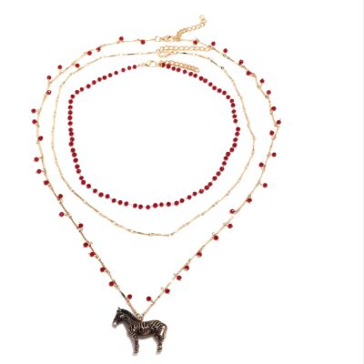 Bohemian Multi Layered Handmade Enamel Animal Pendant Vintage Alloy Necklace,red,82+7CM