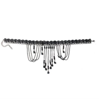 ZYIBPMSJKQCFK Female Masquerade Ball Lace Festival Party Vintage Necklace,black,32+7cm