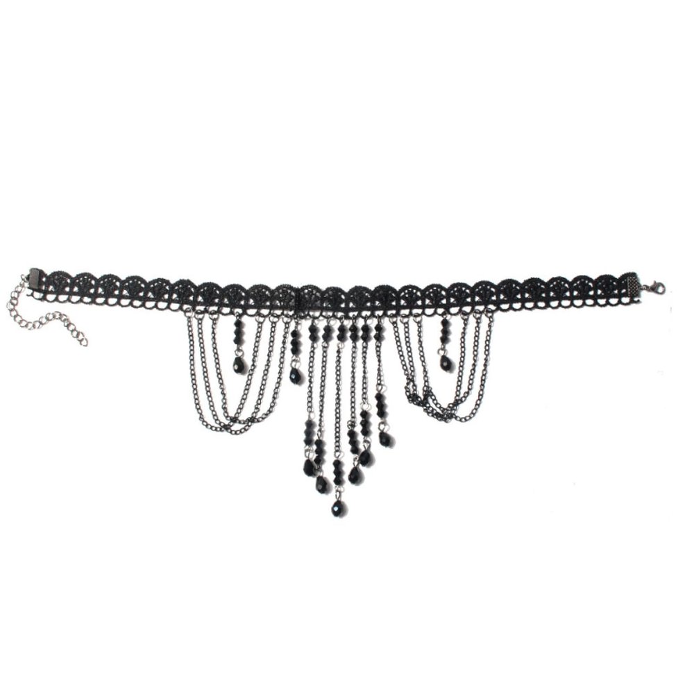 ZYIBPMSJKQCFK Female Masquerade Ball Lace Festival Party Vintage Necklace,black,32+7cm