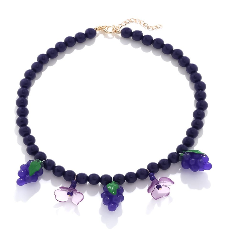 ZYIBPMSJKQCFK Handmade Bead Flower Pendant Fruit Collarbone Necklace For Women,blue,42.5+7CM