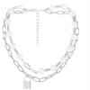 Simple Pearl Collarbone Chain Double-Layer Splicing Necklace,silvery,43+5.5cm view 1