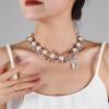 Simple Pearl Collarbone Chain Double-Layer Splicing Necklace,silvery,43+5.5cm view 2