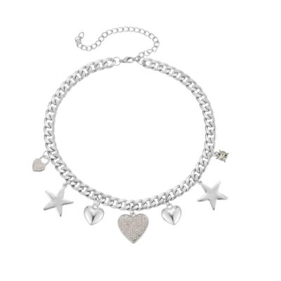 ZYIBPMSJKQCFK 2.7 * 2.7cm Bohemian Thick Chain With Star And Heart Pendant Necklace,silvery,2.7 * 2.7cm