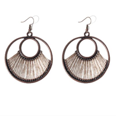 7.5 * 5.5cm Handmade Bohemian Fabric Hollow Earrings For Women,coffee,7.5 * 5.5cm