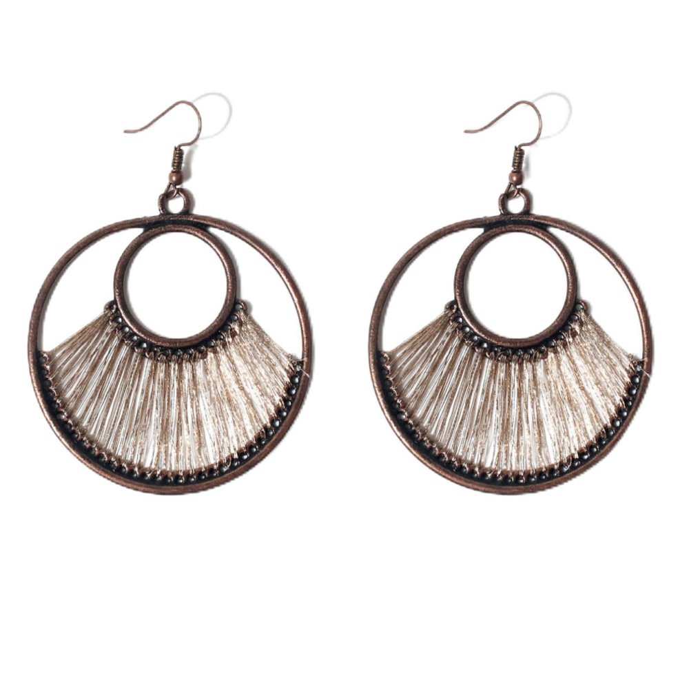 7.5 * 5.5cm Handmade Bohemian Fabric Hollow Earrings For Women,coffee,7.5 * 5.5cm