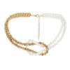 Bohemian Imitation Pearl Pieced Round Bead Knotted Cross Necklace,Round Pearl Silver,35+6.5cm view 2