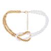 Bohemian Imitation Pearl Pieced Round Bead Knotted Cross Necklace,Round Pearl Silver,35+6.5cm view 3
