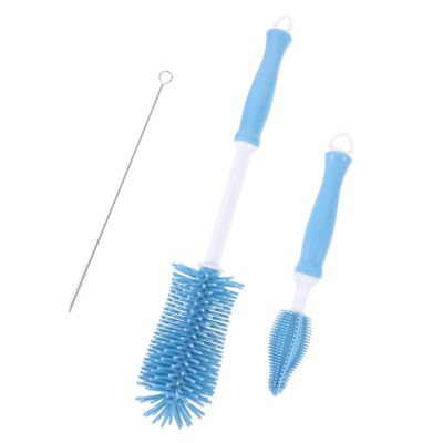 1Pc Blue Silicone Bottle Cleaning Brush Rotating Feeder Tool with Suction Cup for Easy Storage Durable and Lightweight Nursing Bottle Brush with Case