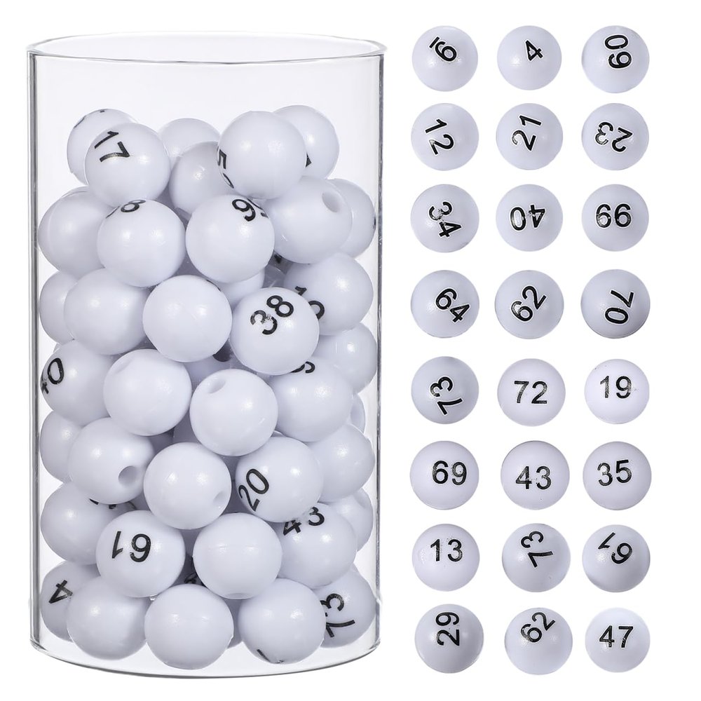 TOBBOMEY 75Pcs Raffle Balls Numbered Premium Calling Balls Numbered Game for Large Group Games Night and Recreational Parties Activities for Bingo and Lottery Machines White Plastic