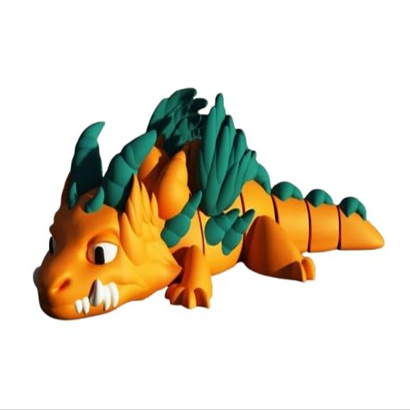 Articulated Orange Dragon Figure with Green Feathered Scales  Poseable Collectible for Teens and Adults  3D Printed in Canada