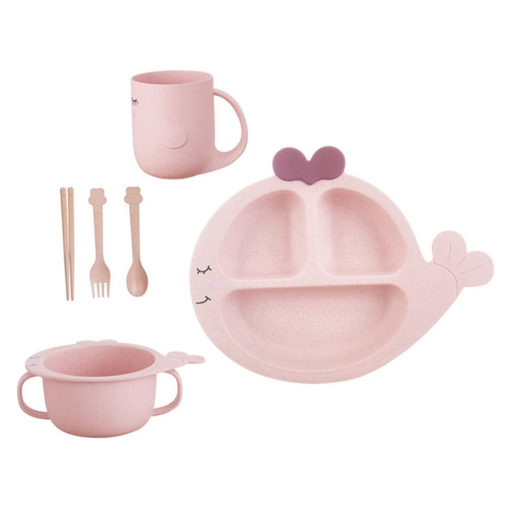 LOLIPPYY 1Set Adorable Dinnerware Divided Feeding Plate Bowls Unbreakable Straw Material for Boys