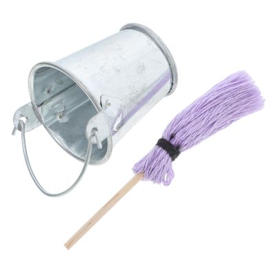 Kisangel Miniature Mop and Metal Bucket Intricate Dollhouse Cleaning Accessories for Photography Creative Play Compact Miniature Cleaning Supplies