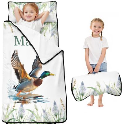 Personalized Toddler Nap Mat with Name Custom Wild Duck Sleeping Bag with Pillow & Blanket for Boys Girls Ideal Slumber Bags for Daycare, Preschool & Kindergarten