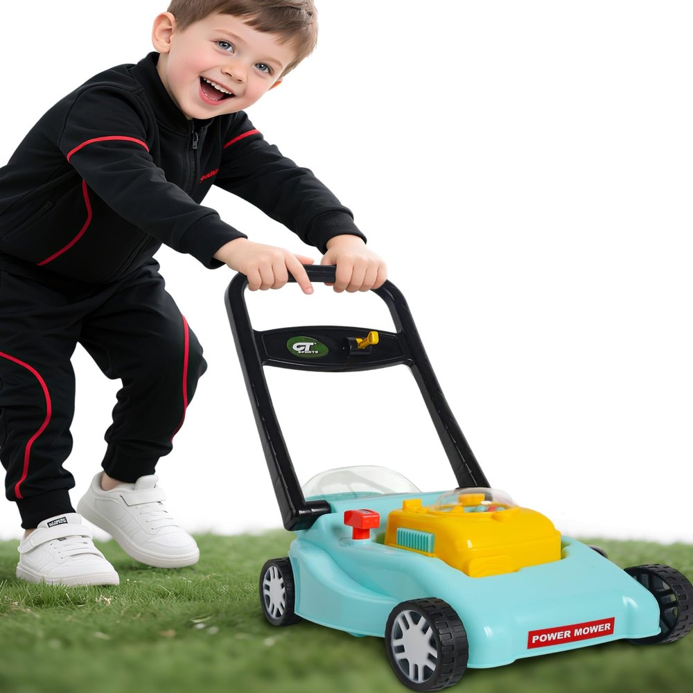 Kids Lawn Mower with Realistic Grass-Cutting Action and Sounds No Batteries Required | Fun Outdoor Push Toy, Birthday Gift & Holiday Present for 3, 4, 5, 6, 7, 8 Year Old Boys and Girls (Blue)