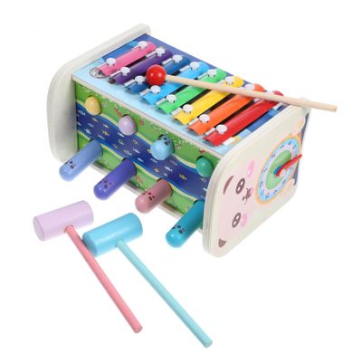 Toddmomy 1Set Montessori Busy Board Wooden Activity Cube for Pounding Ball Xylophone Safe Motor Skills Learning for Ages for Interactive Play