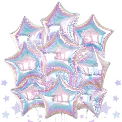 10PCS Iridescent Laser Star Foil Balloons, Transparent Laser Foil Stars Shape Balloons, 18 Inch Colorful Stars Balloon Aluminum for Helium for Birthday, Baby Shower, Wedding Party Decoration