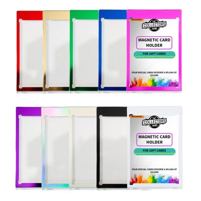 10CT Magnetic Card Holders - 35pt One Touch Card Holder | U-V Protection Hard Plastic Case for Trading Cards | Baseball Card Holders - Glossy, HD Clear, Diamond Egde - Gold Magnet - 10 MULTICOLORS