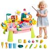 Water Table for Toddlers 1-3, Water Toys for Kids Ages 4-8, Play Sink with Electric Pump Kitchen Play Food Fishing Game, Summer Outdoor Toys Sand Activity Sensory Playset Girls Boys, Pink view 1