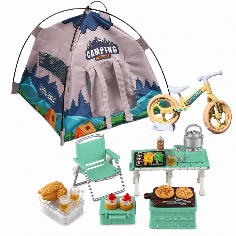 1:12 Miniature Doll Camping kitDetailed Miniature Camping Gear Set for Adult Collectors Model Collector's Kit Miniature Scene Dioramas Photography Prop, or Desktop Display(Green)