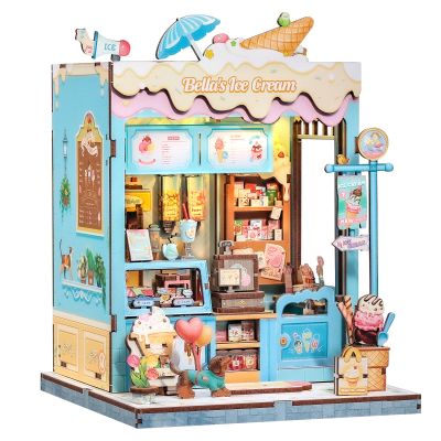 Cutefun Book Nook Kit - DIY Miniature Dollhouse Kit for Adults and Teens, Ice Cream Shop Mini House Building Kit with LED Bookshelf Insert Decor Creative Gifts (Bella's Ice Cream)