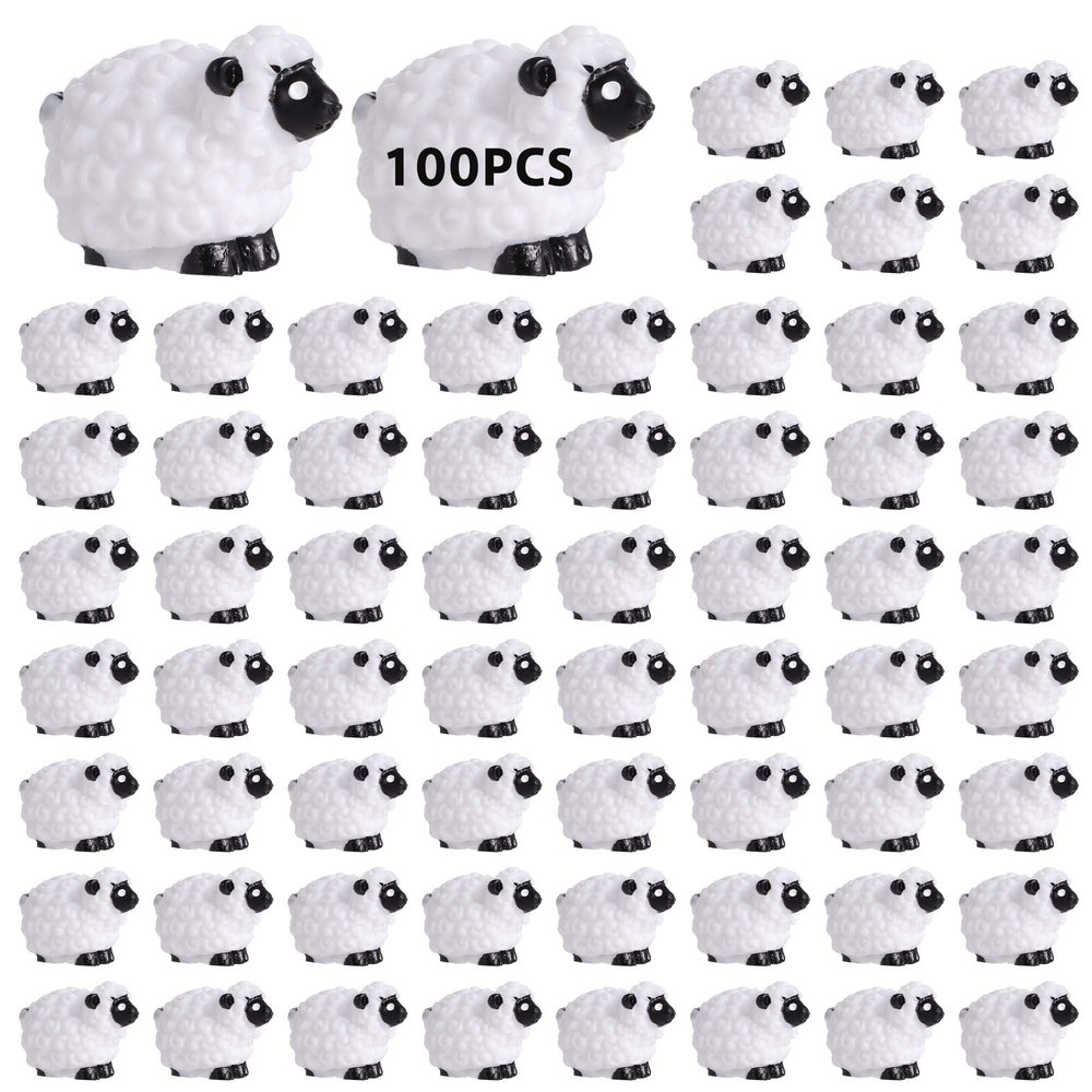 100 Mini Resin Sheep Decorations, Tiny Lamb Figurines for Fairy Garden Setups, Cute Animal Ornaments for Moss Scenery, Cake and Desktop Decor