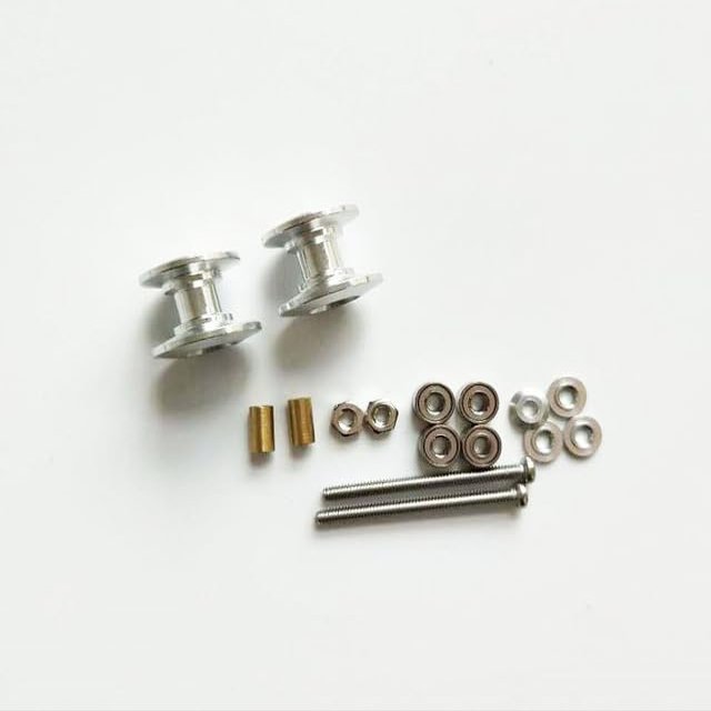 2Pcs 95423 Lightweight Double Aluminum Rollers 13-12mm Spare Parts for Tamiya Mini 4WD Car Model(2Pcs Silver)