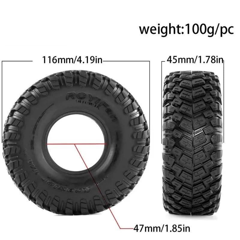 4PCS 1.9" Rubber Voodoo KLR Wheel Tires 116 * 45mm for 1:10 RC Crawler Axial SCX10 D90 TF2 MST Tamiya