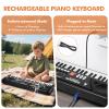 61-Key Kids Piano Keyboard for Beginners - Rechargeable Electronic Music Toy Piano with Music Stand Microphone LED Display AUX in - Birthday for 3-9 Year Old Boys Girls (Black) view 2