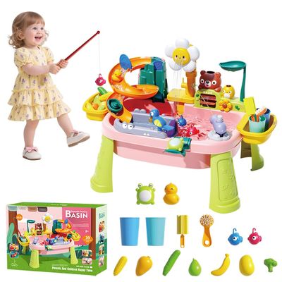 BOLZRA Sensory Water Table for Toddlers 1-3, Play Sink with Running Water Toys for Kids Ages 4-8, Kitchen Sink with Play Food Vegetables, Dishes, Fishing Game, Outdoor Sand Summer Toys for Boys Girls