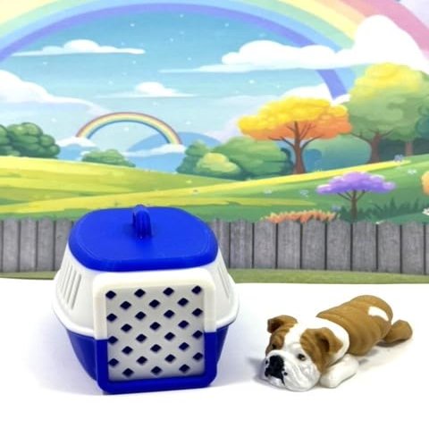 3D Printed Dog with Dog Kennel, 3.5" Articulated English Bulldog Puppy Animal Toy, Man's Best Friend, Fidget Toy, Office and Home Decor - ADSET3-EB-BK