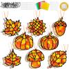 32 Sets Fall Thanksgiving Suncatchers Craft Kit DIY Window Stained Glass Effect Autumn Harvest Paper Crafts Home School Classroom Decoration Kid Birthday Gift Creative Art Project Activity Game view 1