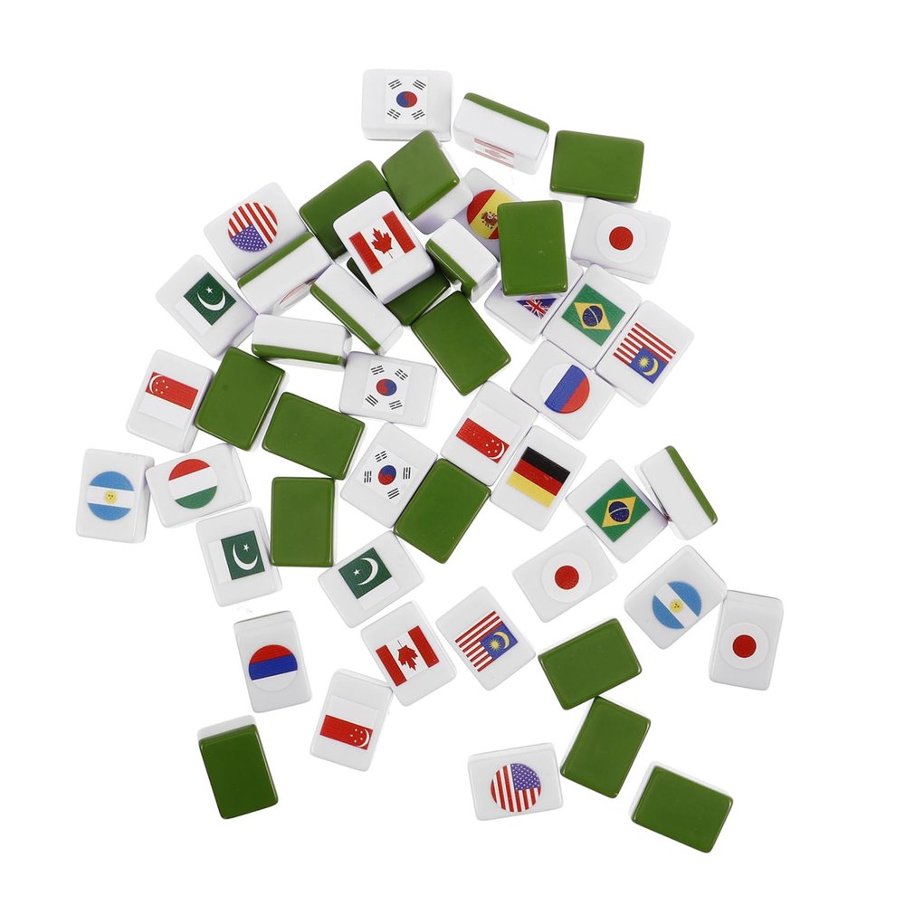Abaodam 48Pcs National Flag Mahjong Game Set Push Tiles for Adults Innovative Gameplay with Building Blocks for Parties and Home Entertainment