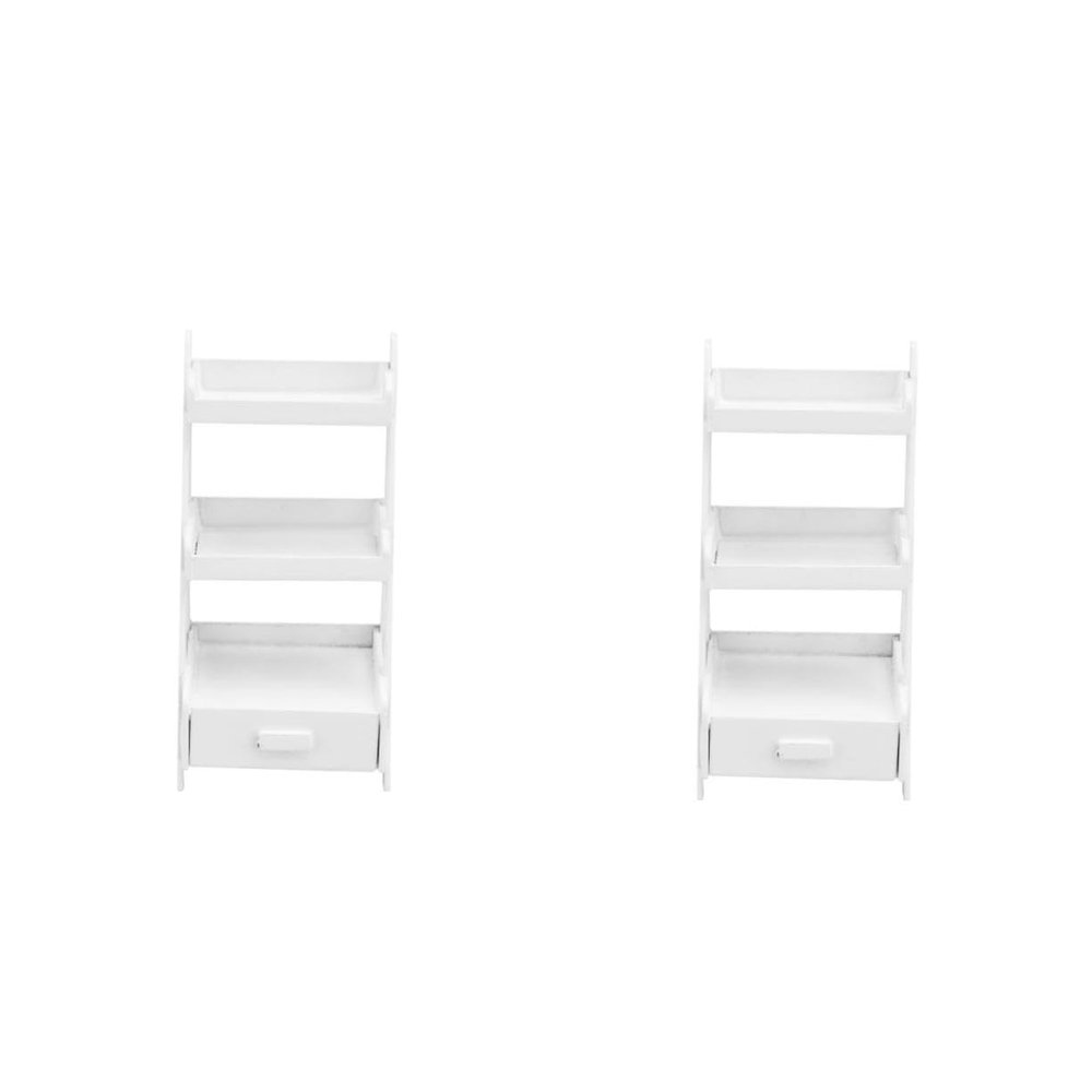 2 pcs Miniature Scene Furniture Storage Shelf White Dollhouse Decor Three Tiered Mini Furniture Model for Home Display Creative Storage High Grade Construction