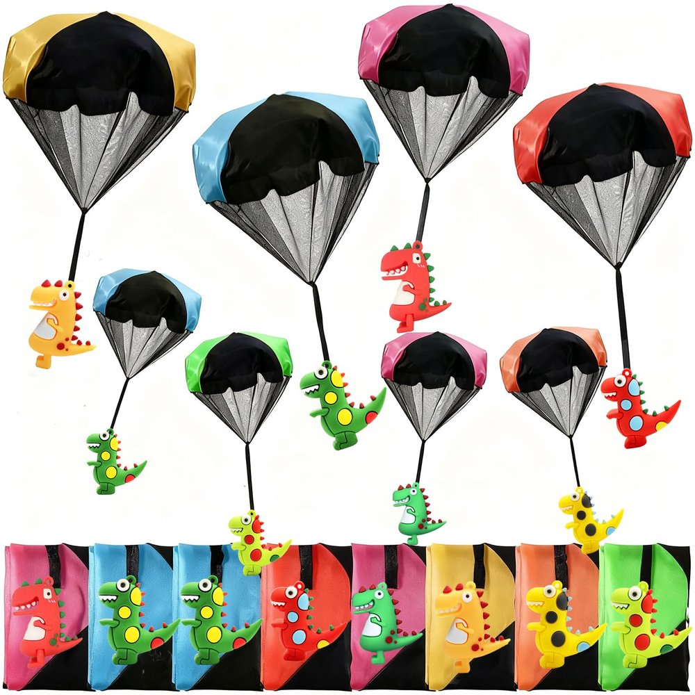 Rdogeia 8PCS Valentines Day Gifts for Kids Dinosaur Parachute Toy Hand Throwing Flying Toys for Kids Boys Girls,Valentine School Classroom Exchange