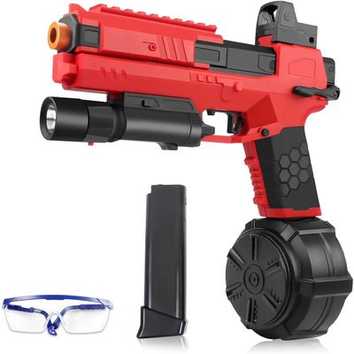 Gel Ball Blaster Splatter X6 Full Auto Splatter Blaster with Drum Long Hopper Light and Goggles Electric Splat Blaster Splatter Ball Pistol for Outdoor New Upgrade Team Games Ages 14+ (RED)