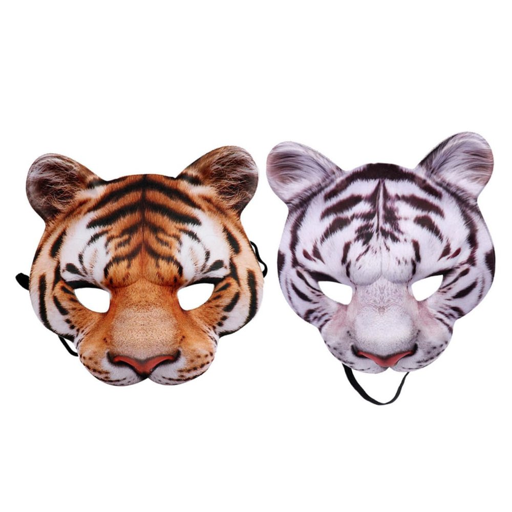Abaodam 1Set Halloween Tiger Mask White Yellow Tiger Face Cover Material for Carnival Cosplay Suitable for All Ages