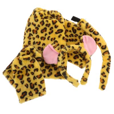 1Set Cute Animal Ear Headband Plush Cosplay Costume Accessory with Tail Gloves and Bowtie for Halloween Parties and Dress Up Events