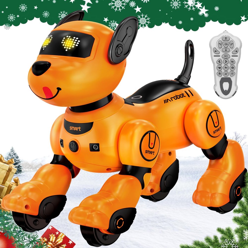 anysun Robot Dog Toy for Kids, Programmable Remote Control Robots Puppy with Follow Up & Touch Sensors, Dancing & Singing, Smart Stunt Robot Pet, Interactive Robotic Dog for Kids (Orange)