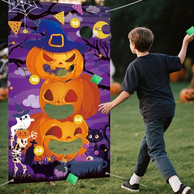 Habbiful Halloween Toss Game Banner Bag Game Sets Banner for Halloween Party Indoor Outdoor Activities Pumpkin Banner with 3 Bean Bags for Adults Teens Throwing Games