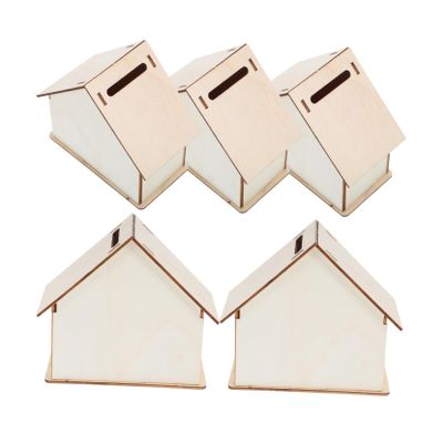 5Pcs DIY Unfinished Wooden Piggy Banks for Adorable Change Container Retro House Design for Crafting Saving Decorate Your Own