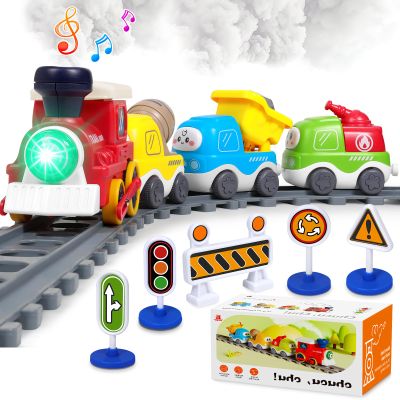 Electric Train Set for Toddlers 3-5 4-8 with Train Tracks Set Lights Up Steam Sign Realistic Music Sound Magnetic Train Connection Toys Birthday 3 4 5 6 7 8+ Years Old Boy Toys Girl