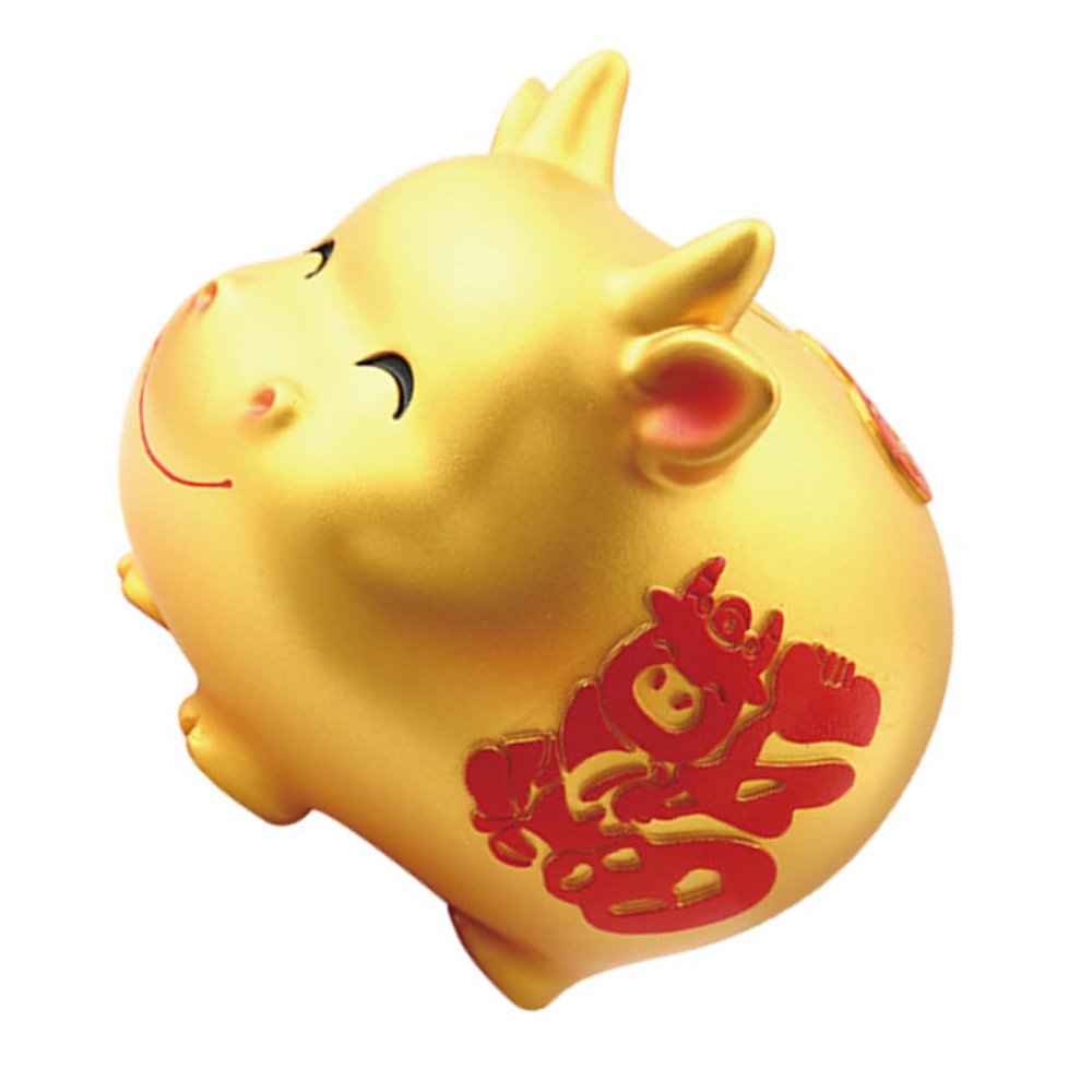 1Pc Year Ox Money Bank Large Capacity Piggy Pot Decor Golden Cow Mascot for Home Office Year Festivals and Adorable Savings Box