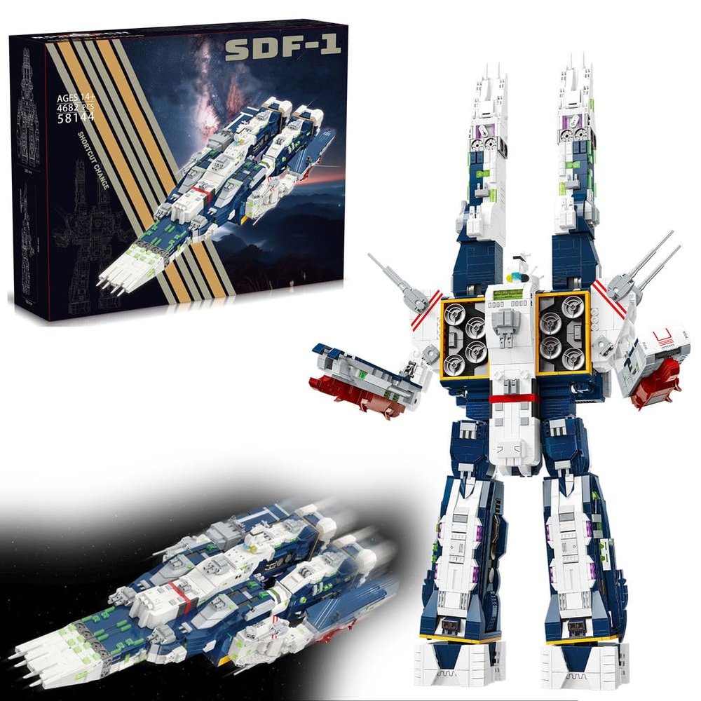 AOUHMN SDF-1 Strong-Attack Fortress Cruiser Model Kit, Building Set for Adults, Transforming 2-in-1 Starship Converts to Robot Figure to Build and Play - 4,682 Pieces Display - Gift for Animated Fans