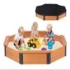 64''x56''x8.5'' Octagon Sandbox with Cover for Kids Outdoor Play, Wood Large Sandpit with 4 Benches, Quick Easy Install, US. Patented view 1