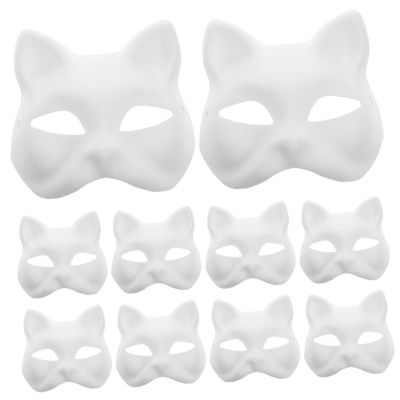 Abaodam 10Pcs DIY Cat Masks Set Blank Unpainted Half Face Masks for Halloween Cosplay Parties Creative Crafting Safe Material Unique Design for Fun Events