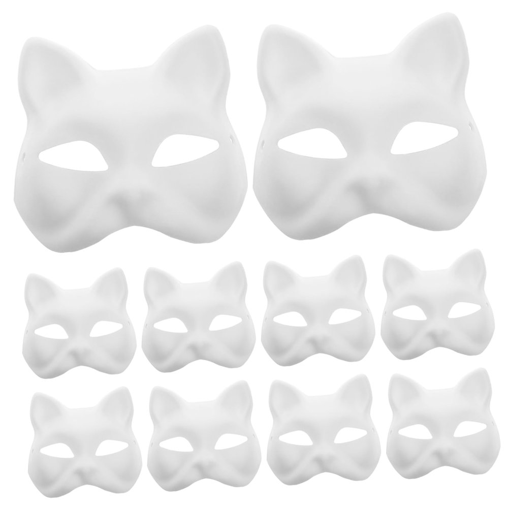 Abaodam 10Pcs DIY Cat Masks Set Blank Unpainted Half Face Masks for Halloween Cosplay Parties Creative Crafting Safe Material Unique Design for Fun Events