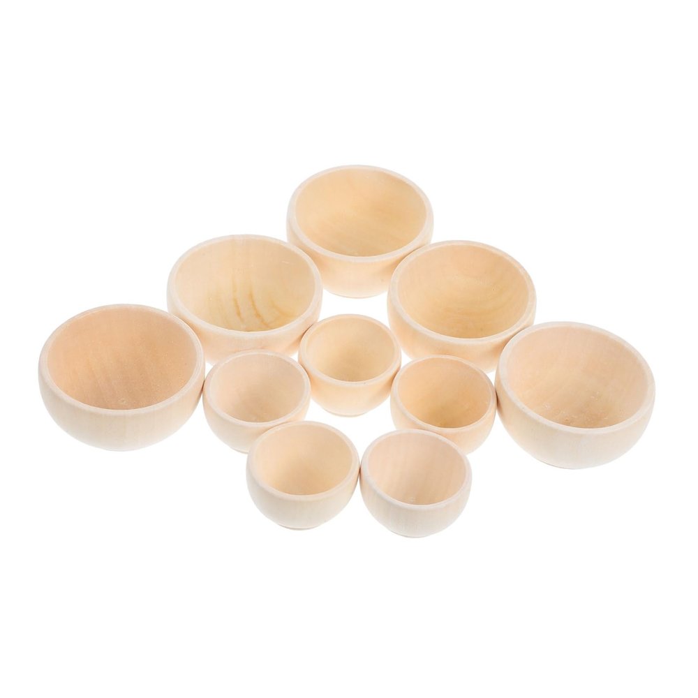 10Pcs Unfinished Mini Wooden Bowls for DIY Crafts Natural Wood Decor Bowls for Painting Creative Projects for Activities and Home Decor