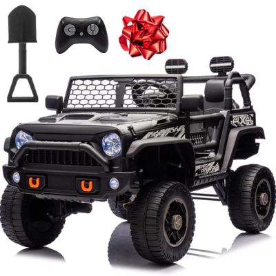 24V Ride On Toys for Big Kids, MOEYURO 2 Seater Ride on Cars with 4WD/2WD Switchable, 20'' Wide Seat, Ride on Truck w/Remote Control, 4-Wheeler Suspension, Power Car Wheelers for Kid Boys Girls, Black