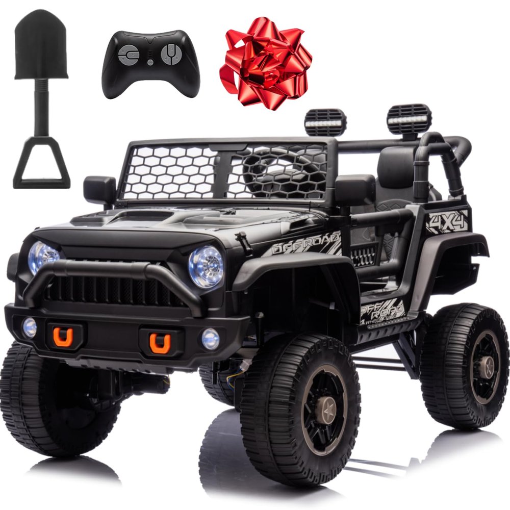 24V Ride On Toys for Big Kids, MOEYURO 2 Seater Ride on Cars with 4WD/2WD Switchable, 20'' Wide Seat, Ride on Truck w/Remote Control, 4-Wheeler Suspension, Power Car Wheelers for Kid Boys Girls, Black